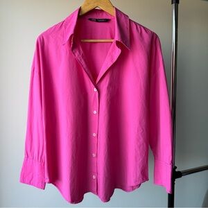 ZARA Pink Cotton Oversized Button Up Shirt Top Size Medium